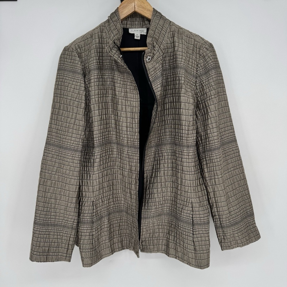 Vintage St. John Sport Women's Medium Metallic Bronze‎ Textured Full Zip Jacket